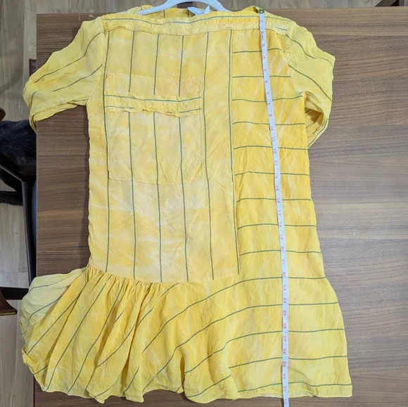 3.1 Phillip Lim Striped Tunic Dress Shirt Pleated Tiered Long Sleeve Yellow 4 - Picture 14 of 15